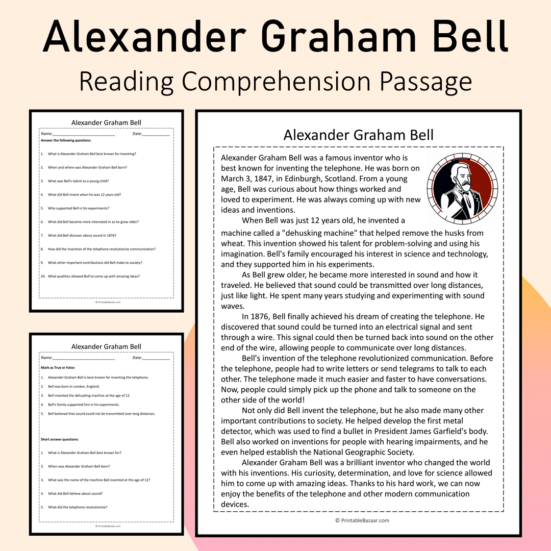 Alexander Graham Bell | Reading Comprehension Passage Printable Activity