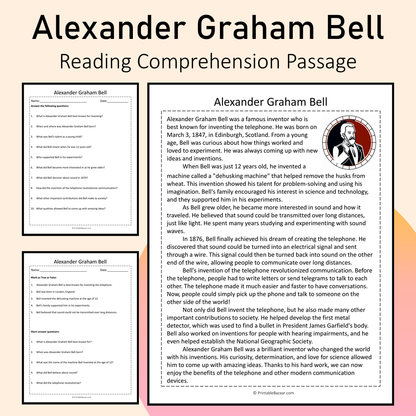 Alexander Graham Bell | Reading Comprehension Passage Printable Activity