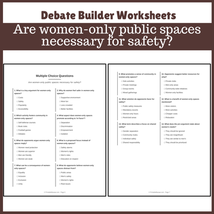 Are women-only public spaces necessary for safety? | Favour and Against Worksheet Printable Activity
