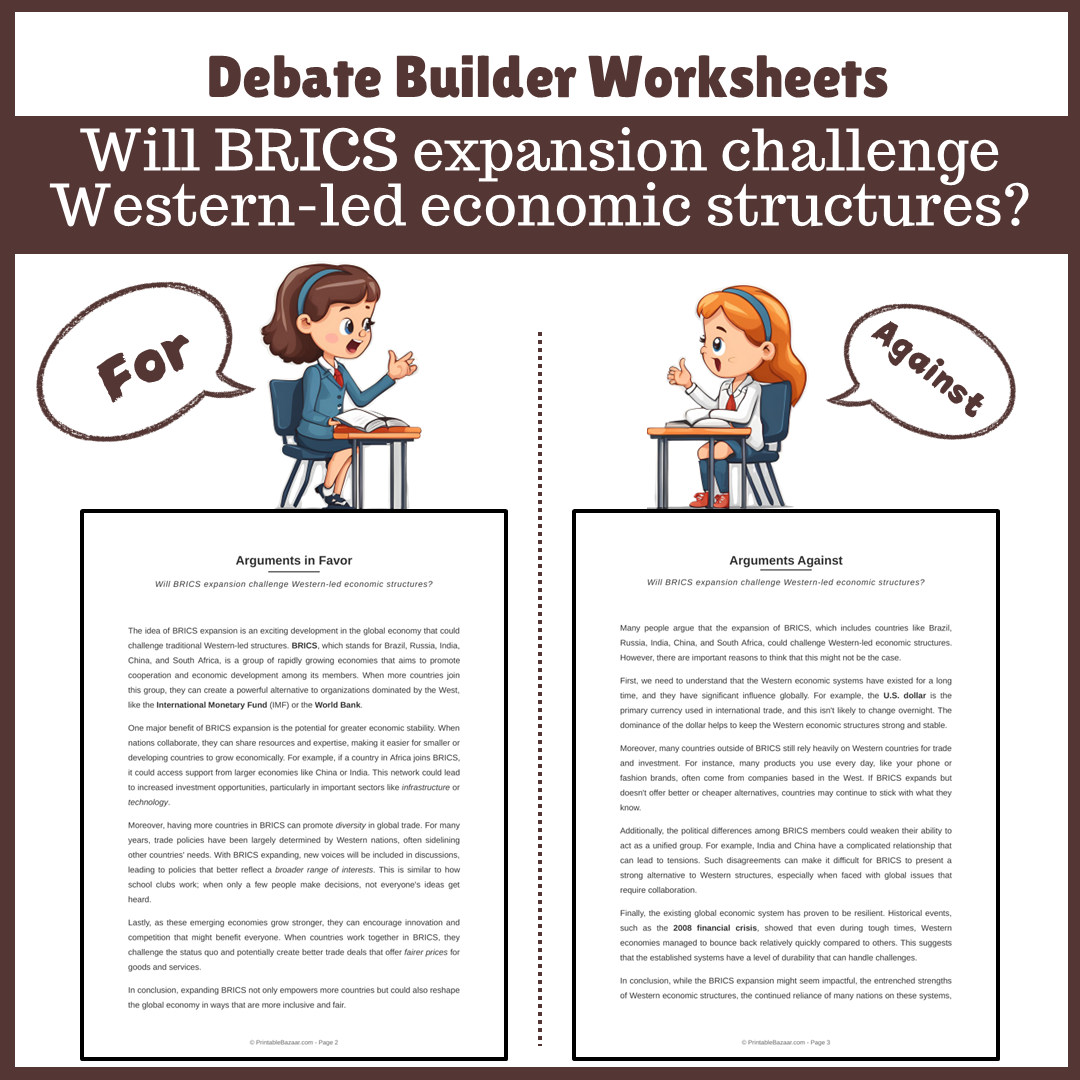 Will BRICS expansion challenge Western-led economic structures? | Favour and Against Worksheet Printable Activity