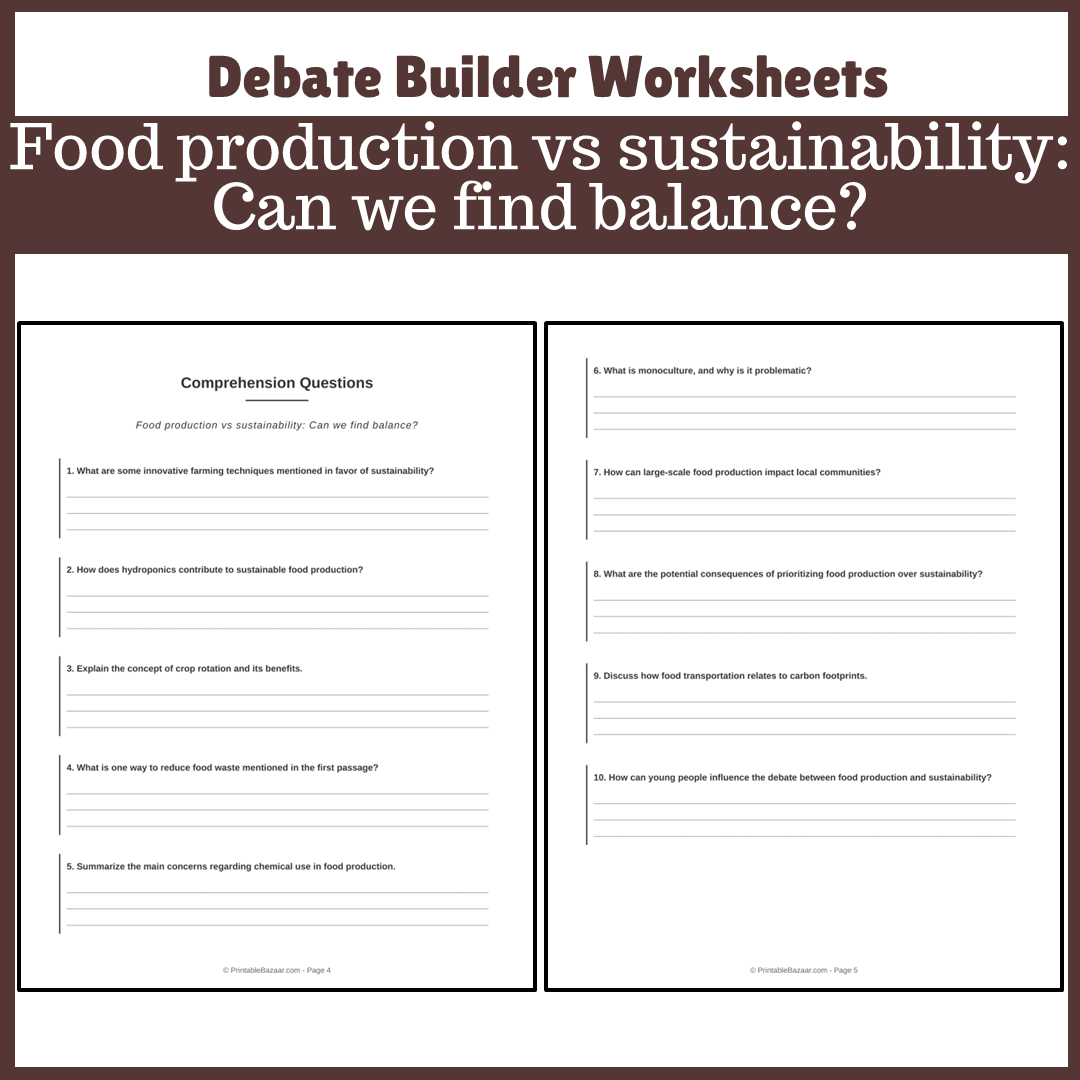 Food production vs sustainability: Can we find balance? | Favour and Against Worksheet Printable Activity
