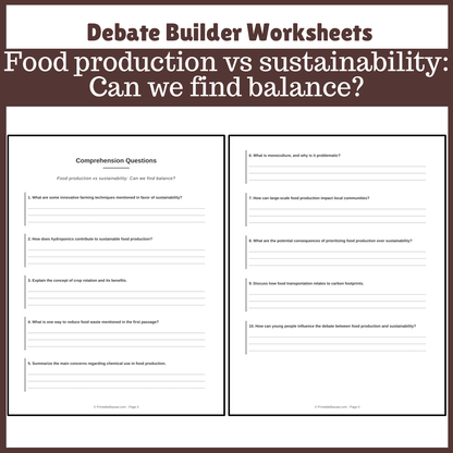 Food production vs sustainability: Can we find balance? | Favour and Against Worksheet Printable Activity