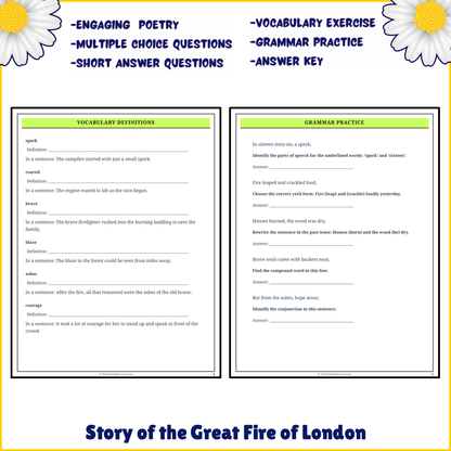 Story of the Great Fire of London | Poem Grammar Worksheet Printable Activity