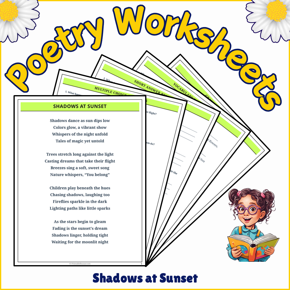 Shadows at Sunset | Poem Grammar Worksheet Printable Activity