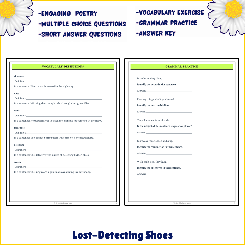 Lost-Detecting Shoes | Poem Grammar Worksheet Printable Activity