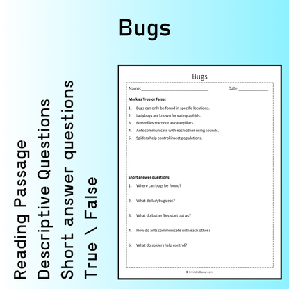 Bugs | Reading Comprehension Passage Printable Worksheet