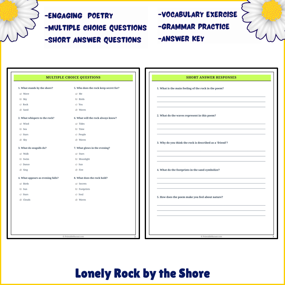 Lonely Rock by the Shore | Poem Grammar Worksheet Printable Activity