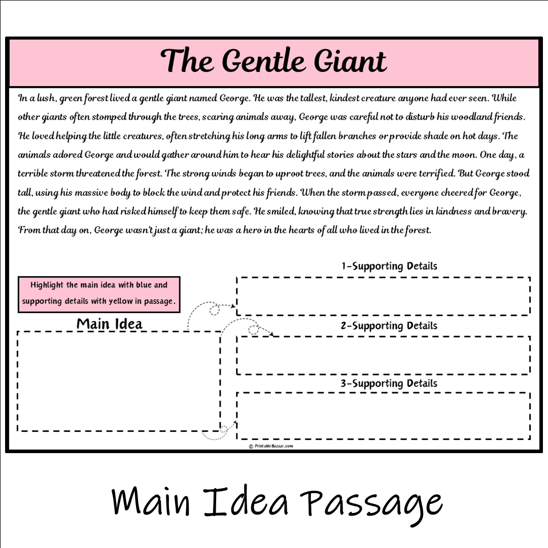 The Gentle Giant | Main Idea and Supporting Details Reading Passage and Questions