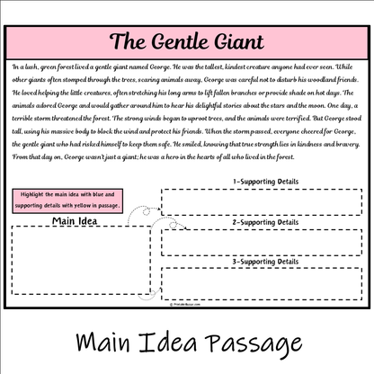 The Gentle Giant | Main Idea and Supporting Details Reading Passage and Questions