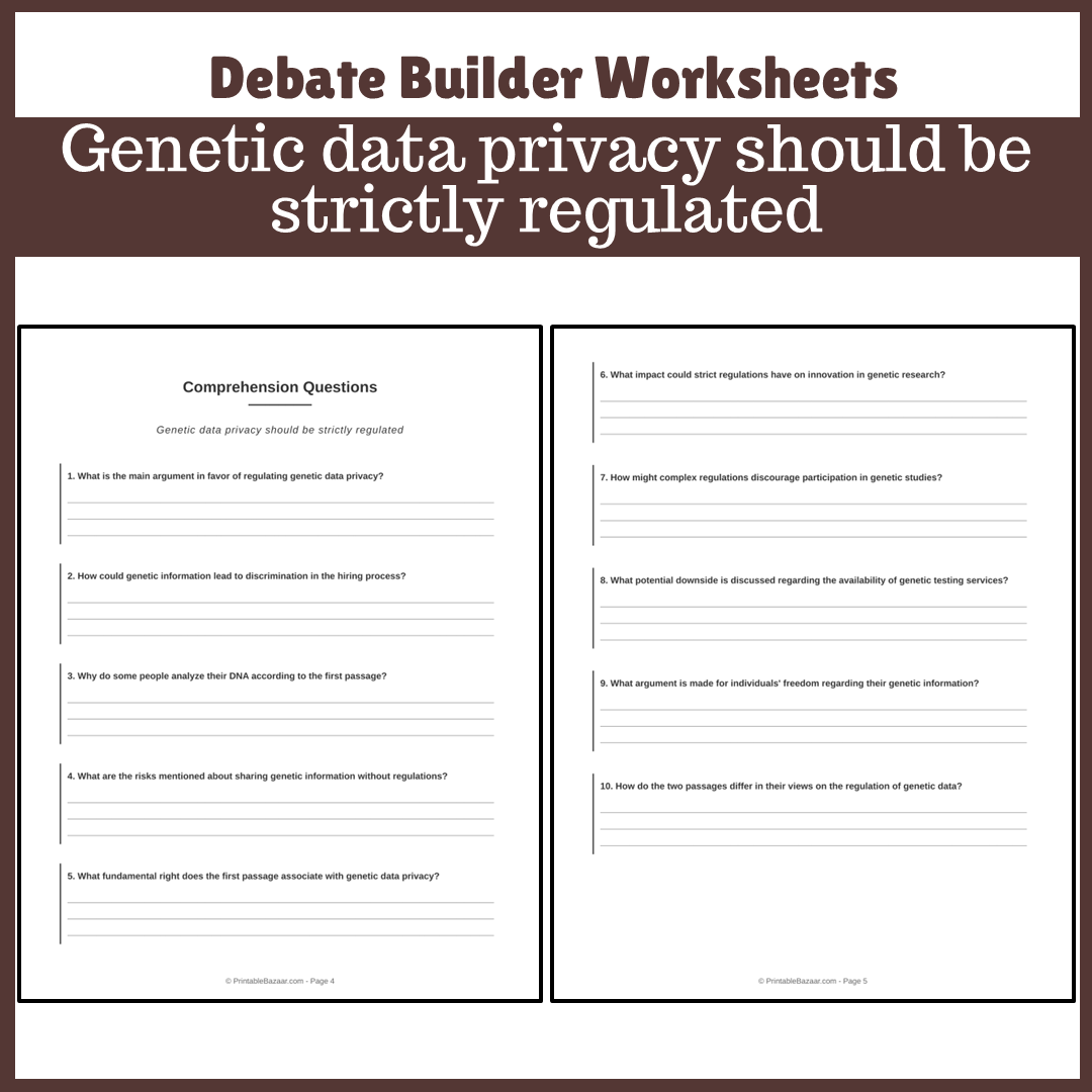 Genetic data privacy should be strictly regulated | Favour and Against Worksheet Printable Activity