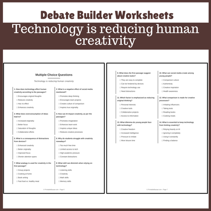 Technology is reducing human creativity | Favour and Against Worksheet Printable Activity