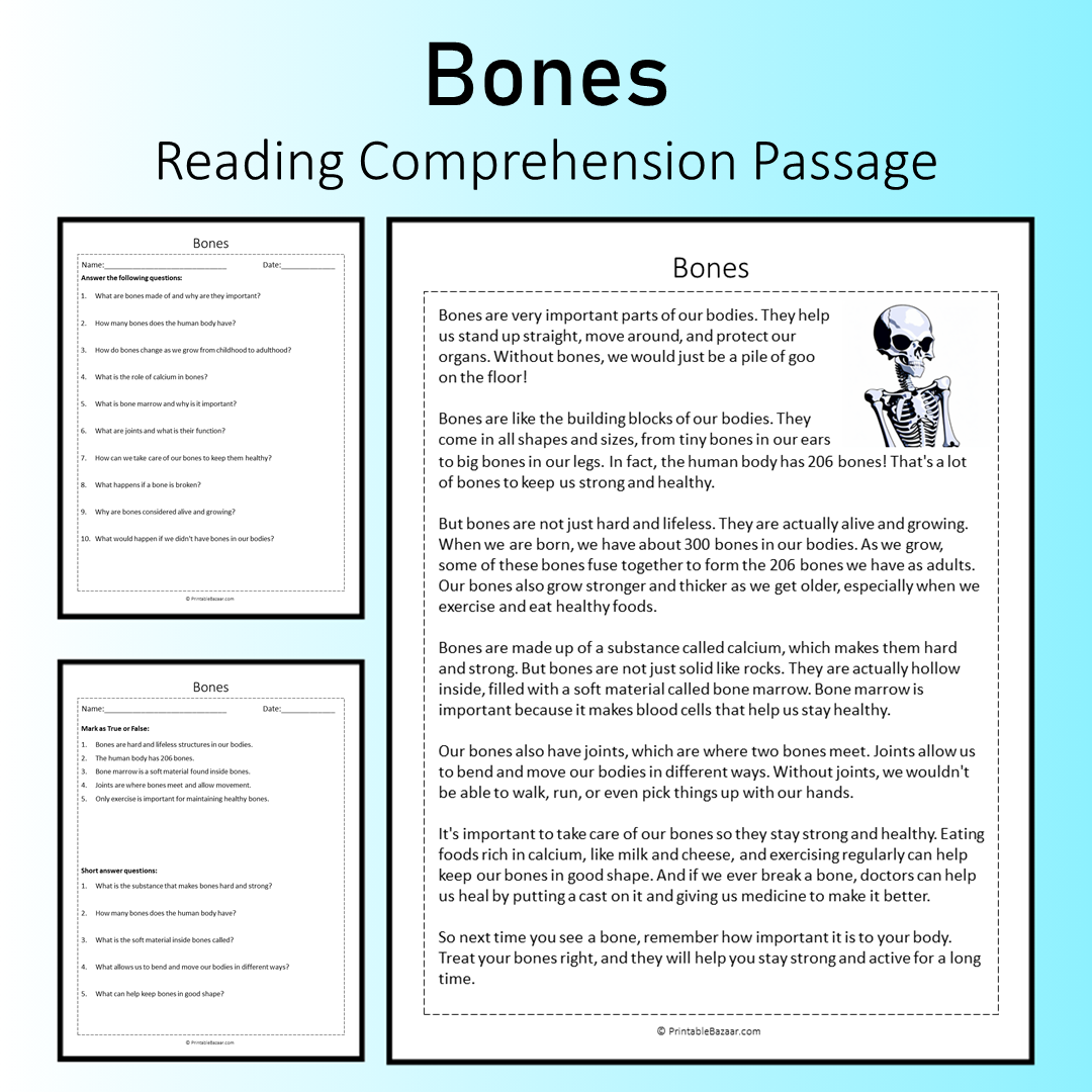 Bones | Reading Comprehension Passage Printable Worksheet