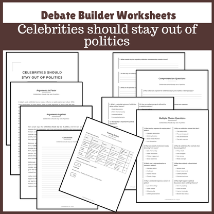 Celebrities should stay out of politics | Favour and Against Worksheet Printable Activity