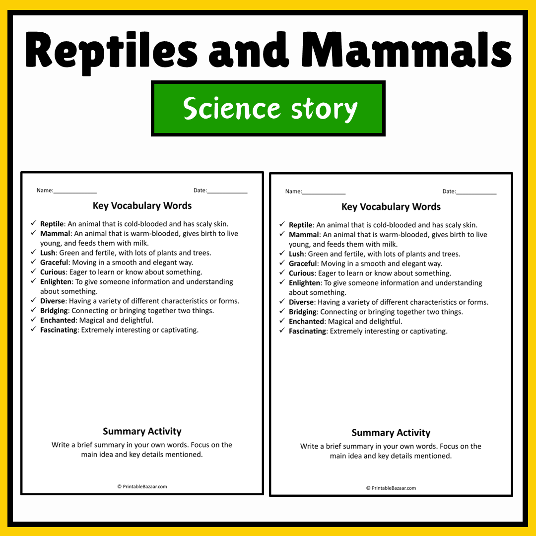 Reptiles and Mammals | Science Story Reading Comprehension Activity