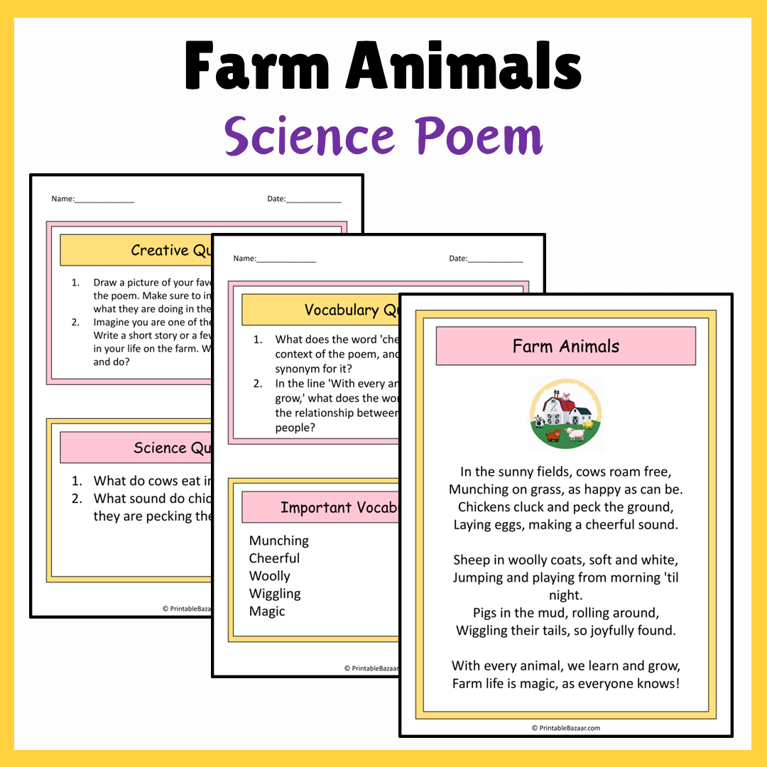 Farm Animals | Science Poem Reading Comprehension Activity