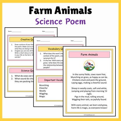 Farm Animals | Science Poem Reading Comprehension Activity