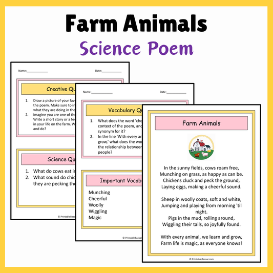 Farm Animals | Science Poem Reading Comprehension Activity