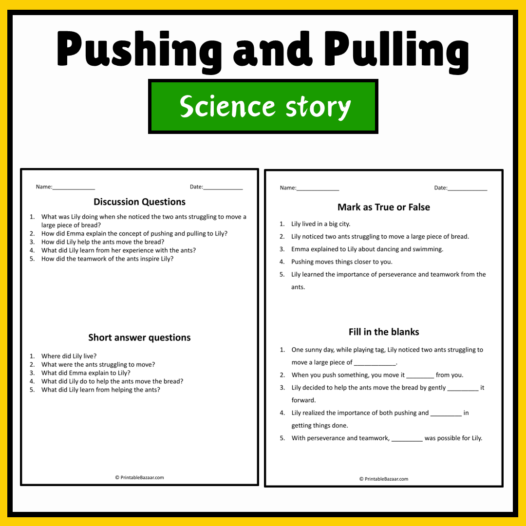 Pushing and Pulling | Science Story Reading Comprehension Activity