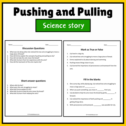 Pushing and Pulling | Science Story Reading Comprehension Activity