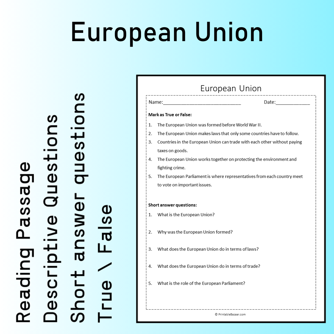 European Union | Reading Comprehension Passage Printable Worksheet