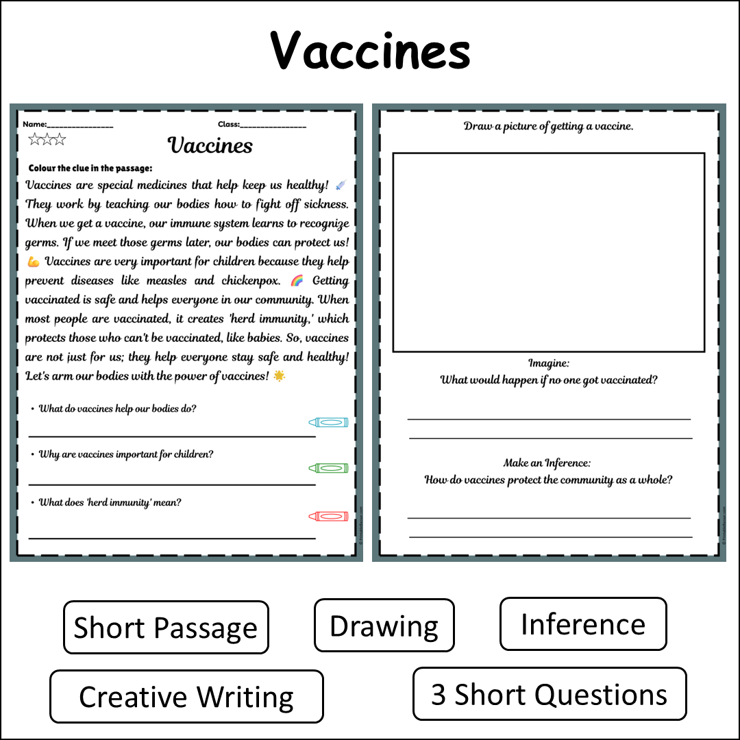 Vaccines | Short Reading Comprehension Creative Worksheet