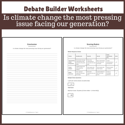 Is climate change the most pressing issue facing our generation? | Favour and Against Worksheet Printable Activity