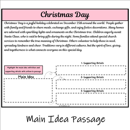 Christmas Day | Main Idea and Supporting Details Reading Passage and Questions