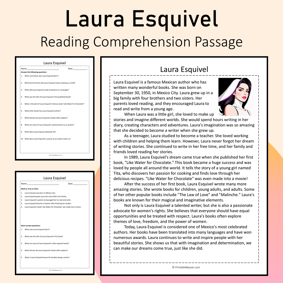 Laura Esquivel | Reading Comprehension Passage Printable Activity