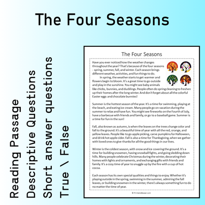The Four Seasons | Reading Comprehension Passage Printable Worksheet