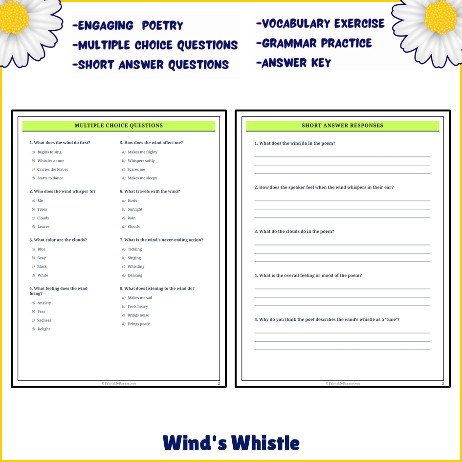 Wind's Whistle | Poem Grammar Worksheet Printable Activity