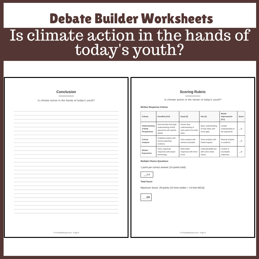 Is climate action in the hands of today's youth? | Favour and Against Worksheet Printable Activity