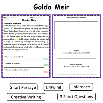 Golda Meir | Short Reading Comprehension Creative Worksheet