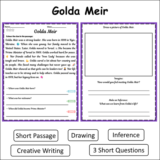 Golda Meir | Short Reading Comprehension Creative Worksheet