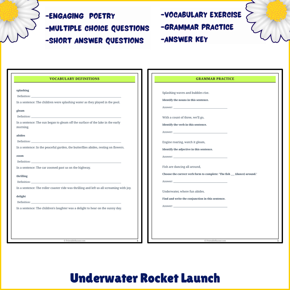 Underwater Rocket Launch | Poem Grammar Worksheet Printable Activity