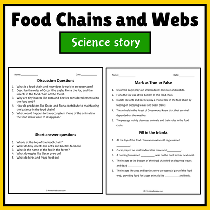 Food Chains and Webs | Science Story Reading Comprehension Activity