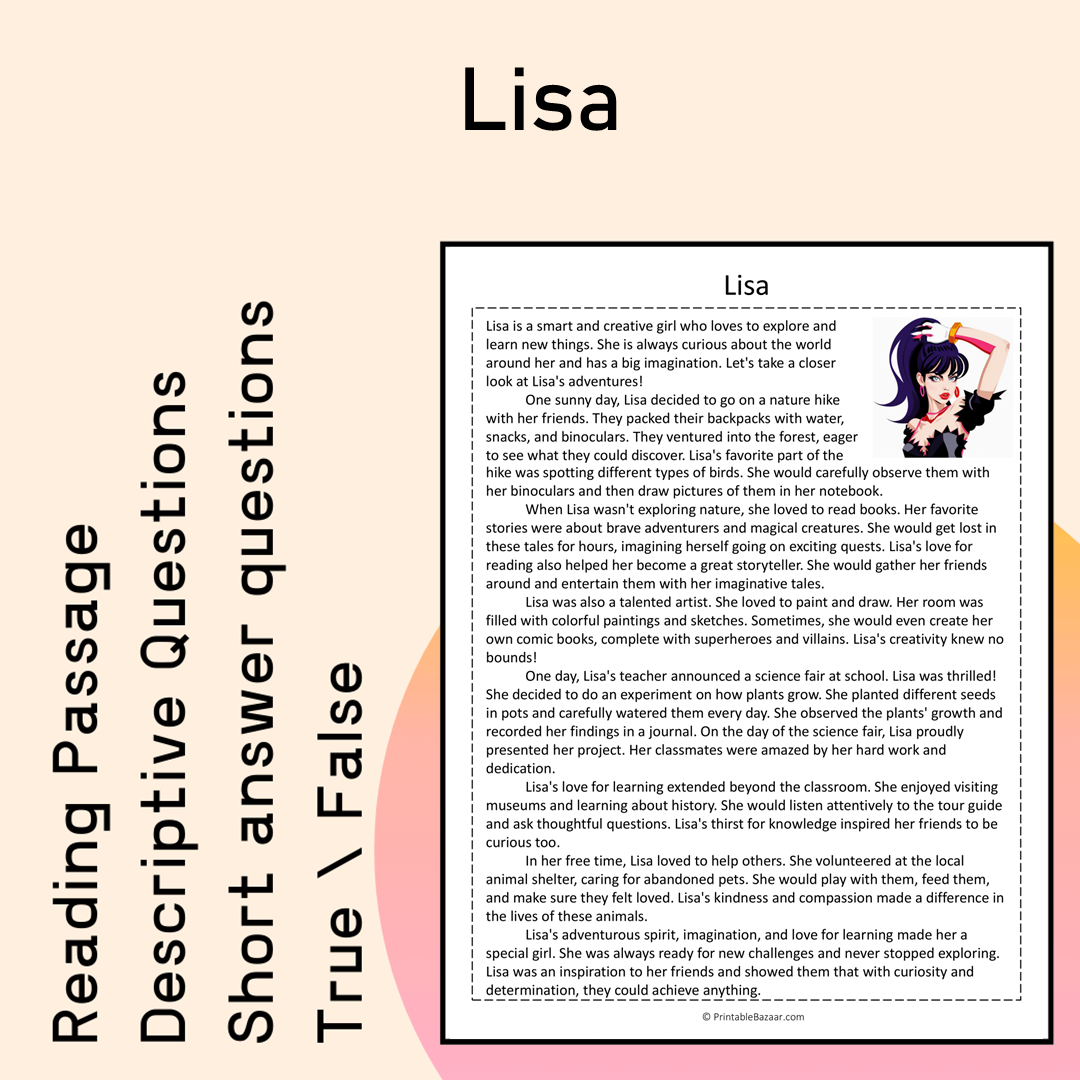Lisa | Reading Comprehension Passage Printable Activity