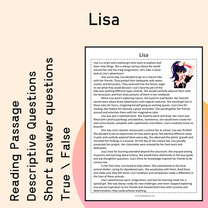 Lisa | Reading Comprehension Passage Printable Activity