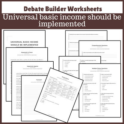 Universal basic income should be implemented | Favour and Against Worksheet Printable Activity