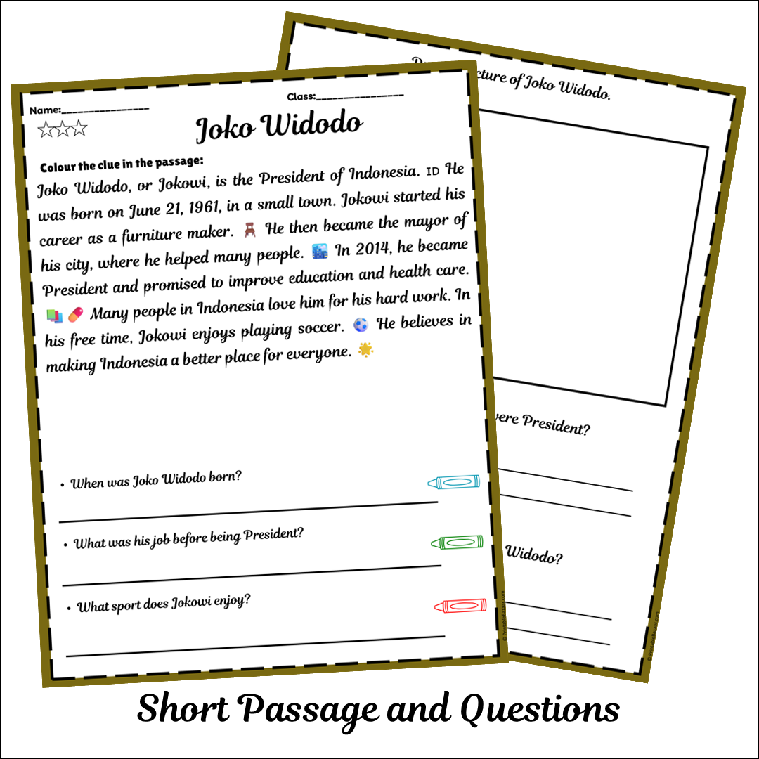 Joko Widodo | Short Reading Comprehension Creative Worksheet