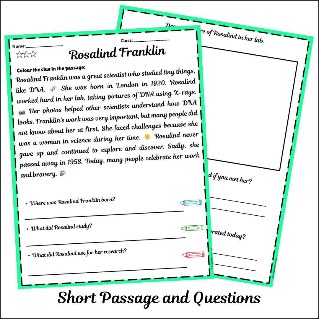 Rosalind Franklin | Short Reading Comprehension Creative Worksheet