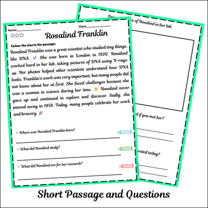 Rosalind Franklin | Short Reading Comprehension Creative Worksheet