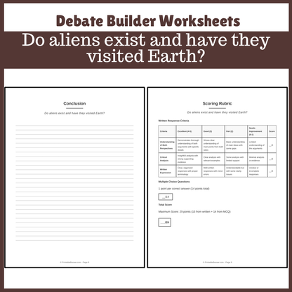 Do aliens exist and have they visited Earth? | Favour and Against Worksheet Printable Activity