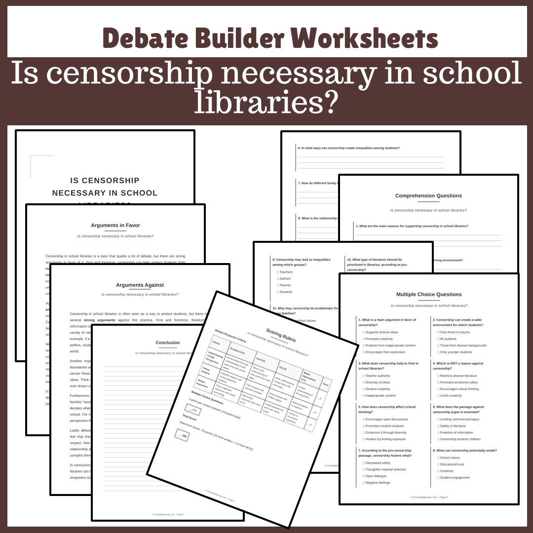 Is censorship necessary in school libraries? | Favour and Against Worksheet Printable Activity