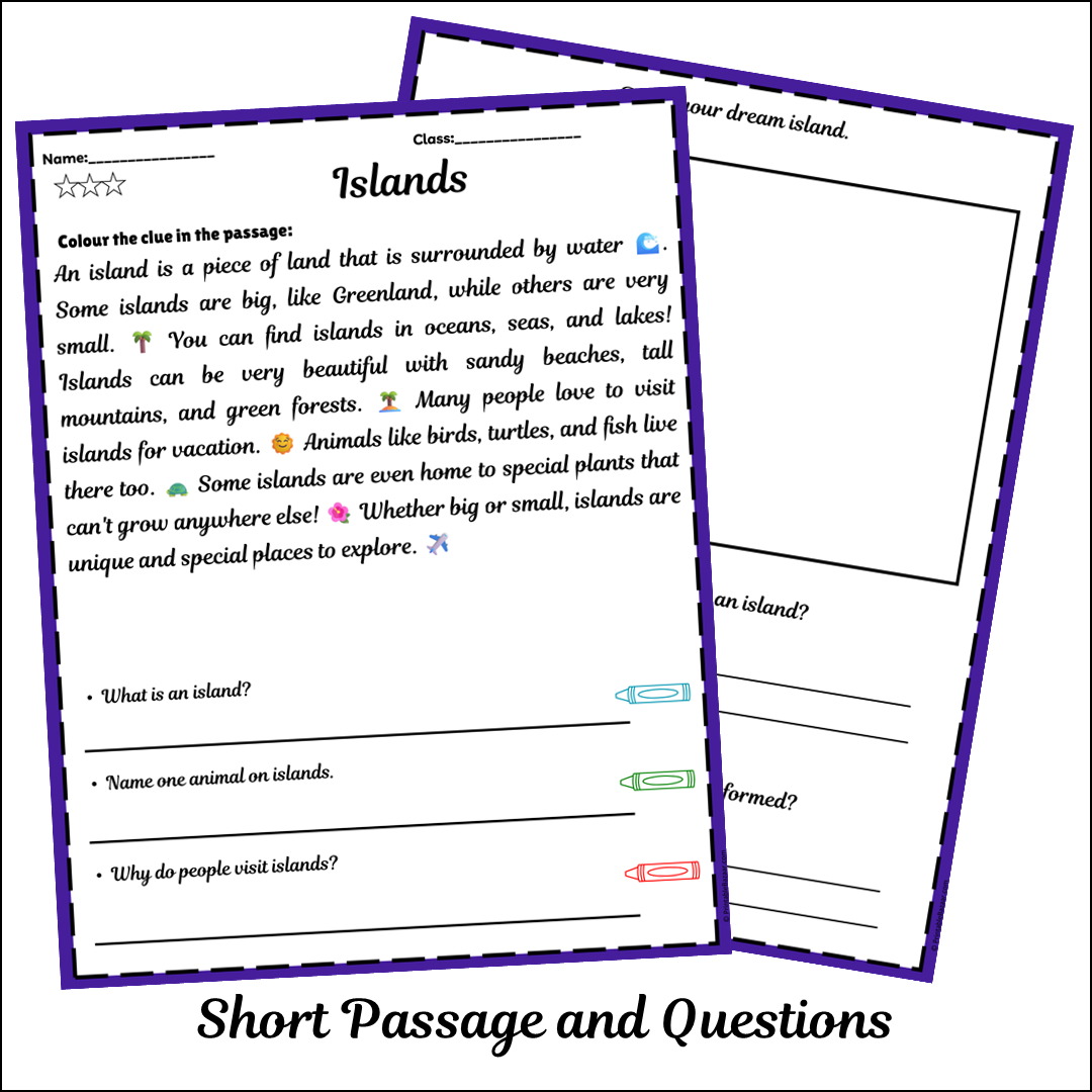 Islands | Short Reading Comprehension Creative Worksheet