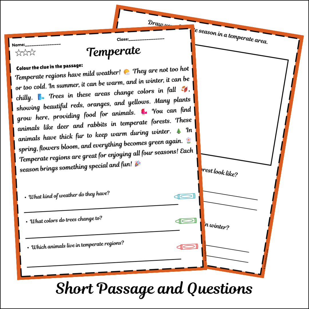 Temperate | Short Reading Comprehension Creative Worksheet