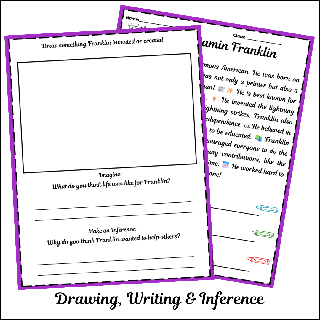 Benjamin Franklin | Short Reading Comprehension Creative Worksheet