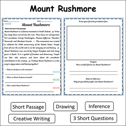 Mount Rushmore | Short Reading Comprehension Creative Worksheet