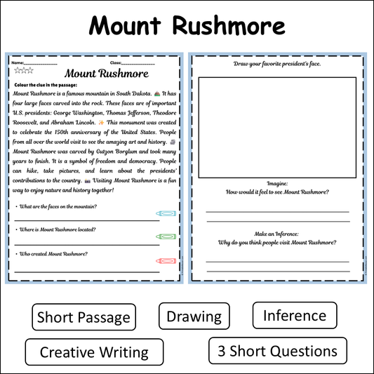 Mount Rushmore | Short Reading Comprehension Creative Worksheet