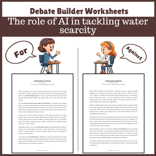 The role of AI in tackling water scarcity | Favour and Against Worksheet Printable Activity