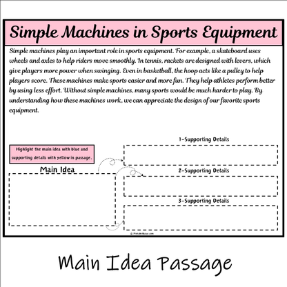 Simple Machines in Sports Equipment | Main Idea and Supporting Details Reading Passage and Questions